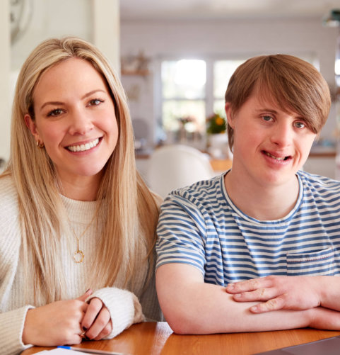 woman and boy smiling